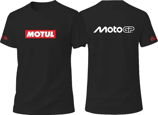 Red and black Motul x MotoGP t-shirts