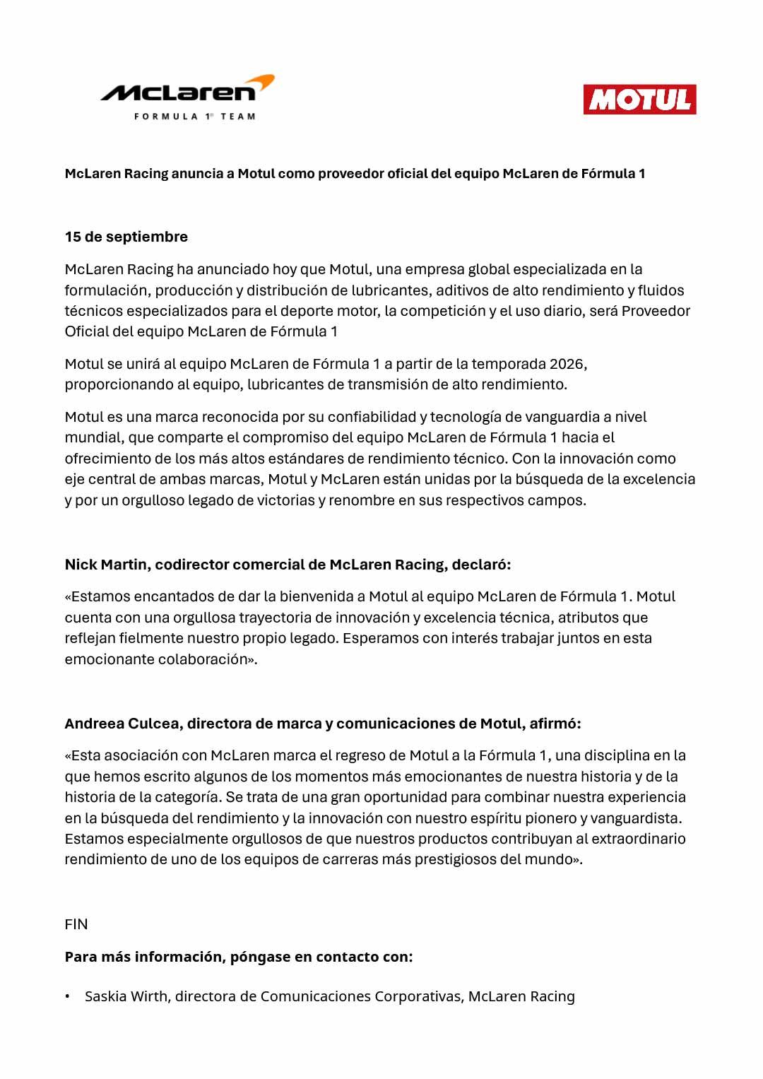 PR esp -McLaren Racing anuncia a Motul como su proveedor oficial en la fo╠ürmula 1-01.jpg