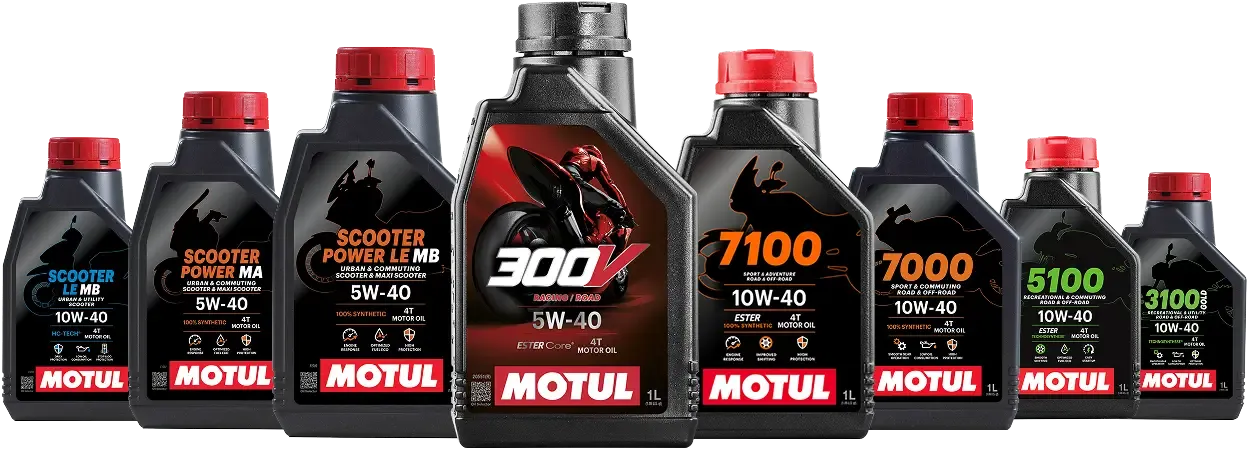 Participating Motul motorcycle oils including Scooter, 300V, 7100, 7000, 5100 and 3100 Gold